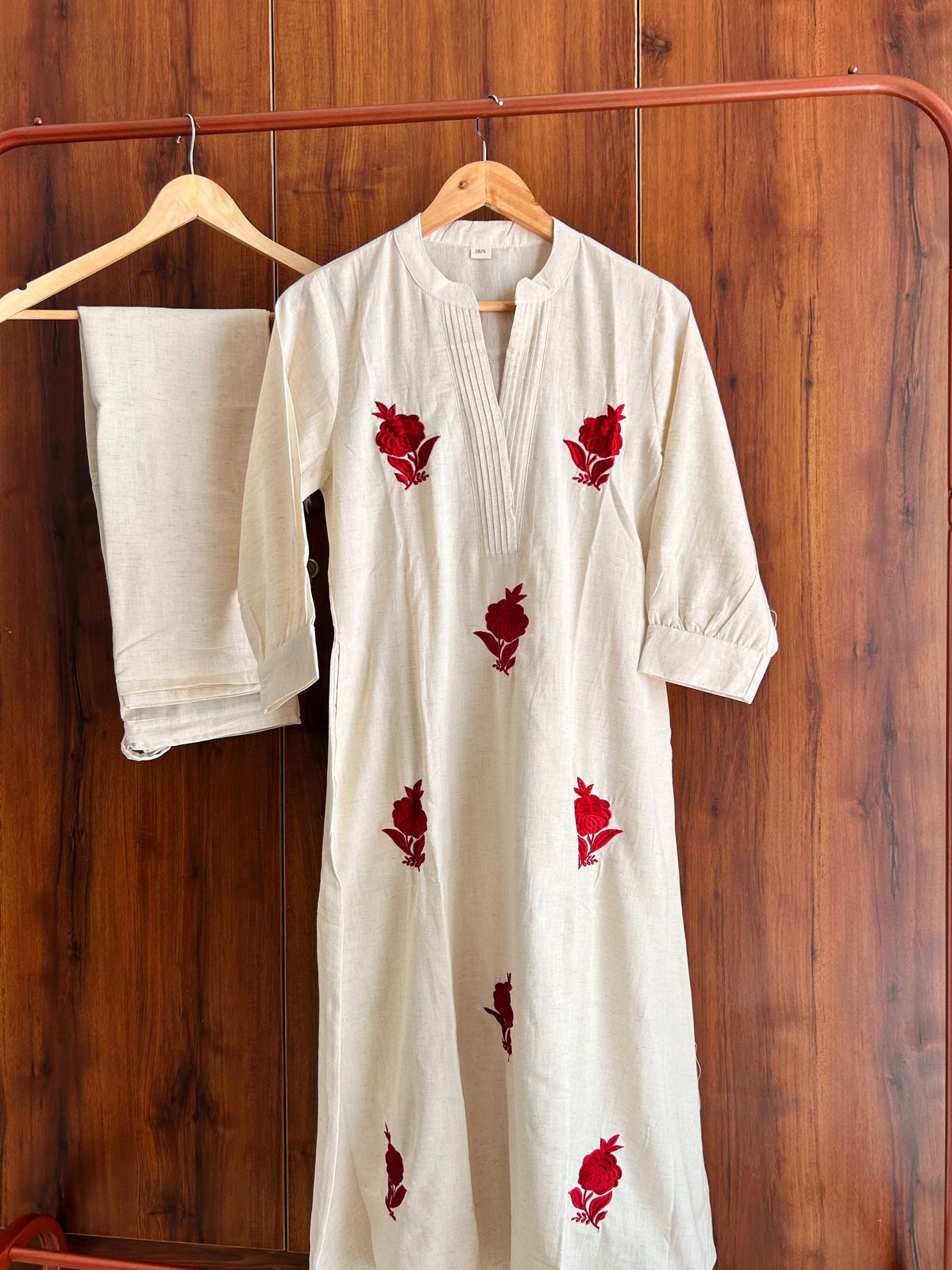 Cotton Co Ord set with rose embroidery