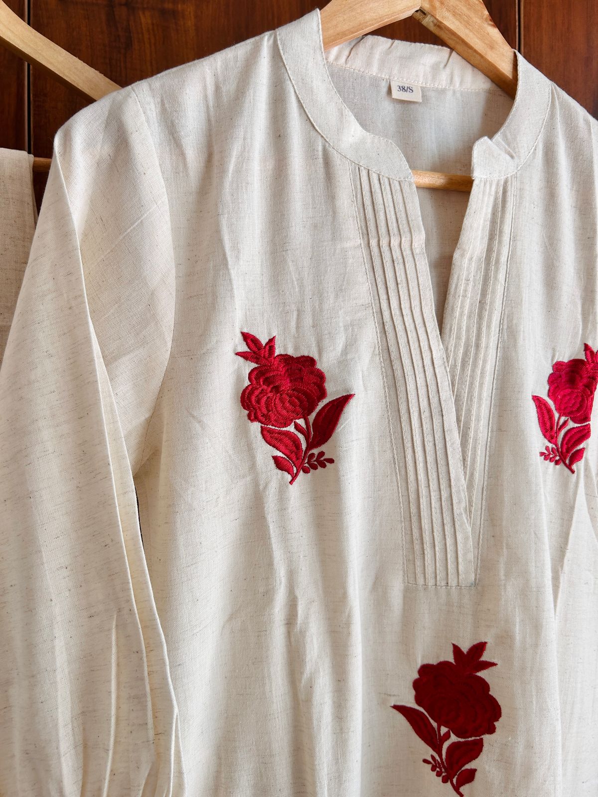 Cotton Co Ord set with rose embroidery