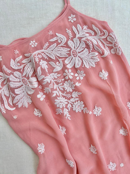 Viscose Chikankari short kurti peach