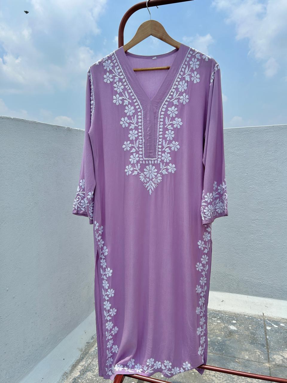 Rayon V neck Chikankari kurti