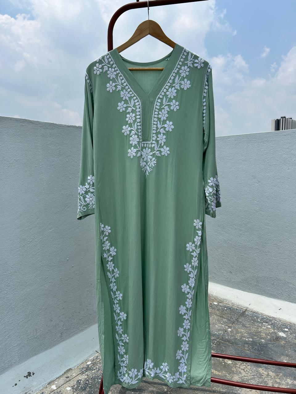 Rayon V neck Chikankari kurti