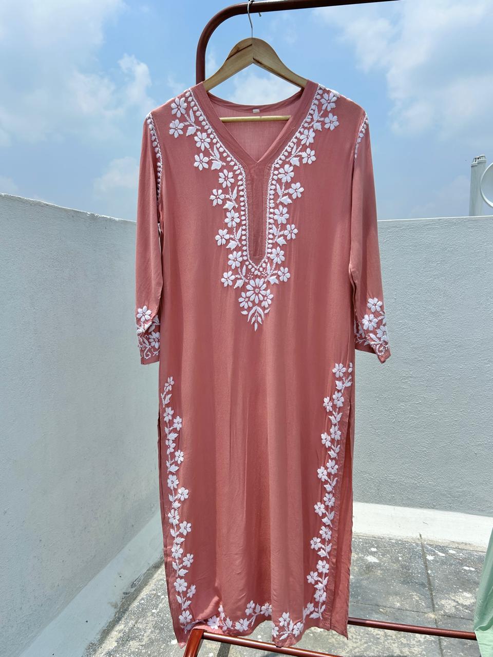 Rayon V neck Chikankari kurti