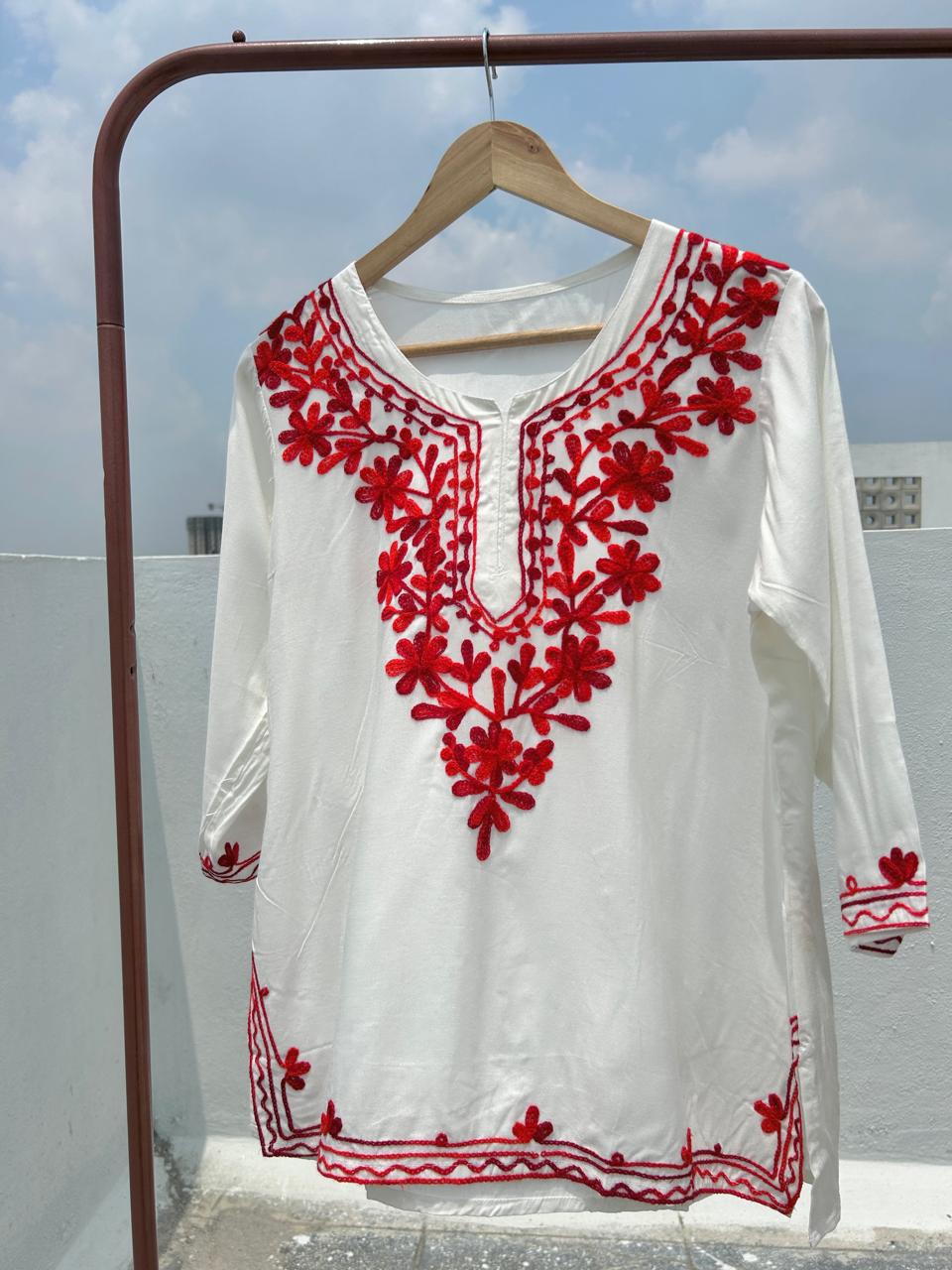 Rayon Ari work short kurta