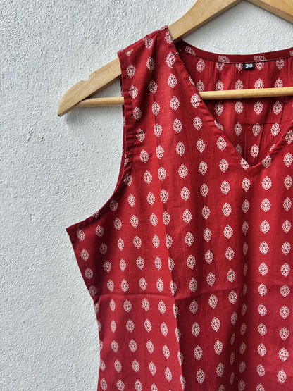 Cotton Sleeveless Short Kurti