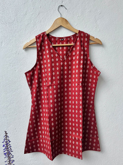 Cotton Sleeveless Short Kurti