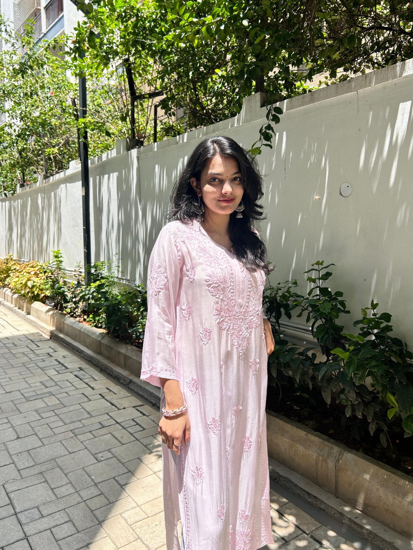 Pink Muslin Chikankari kurti