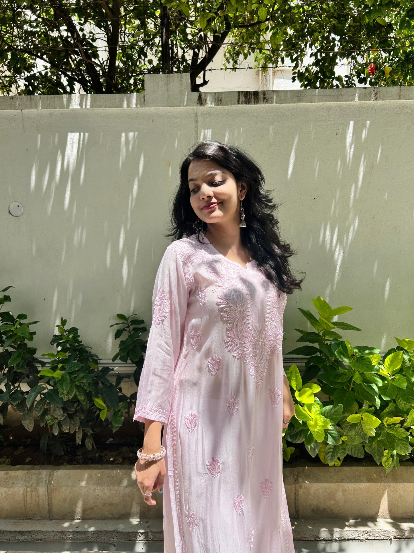 Pink Muslin Chikankari kurti