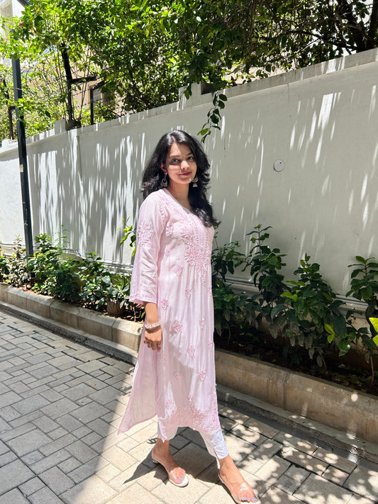 Pink Muslin Chikankari kurti
