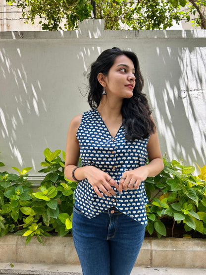 Cotton block printed Waistcoat