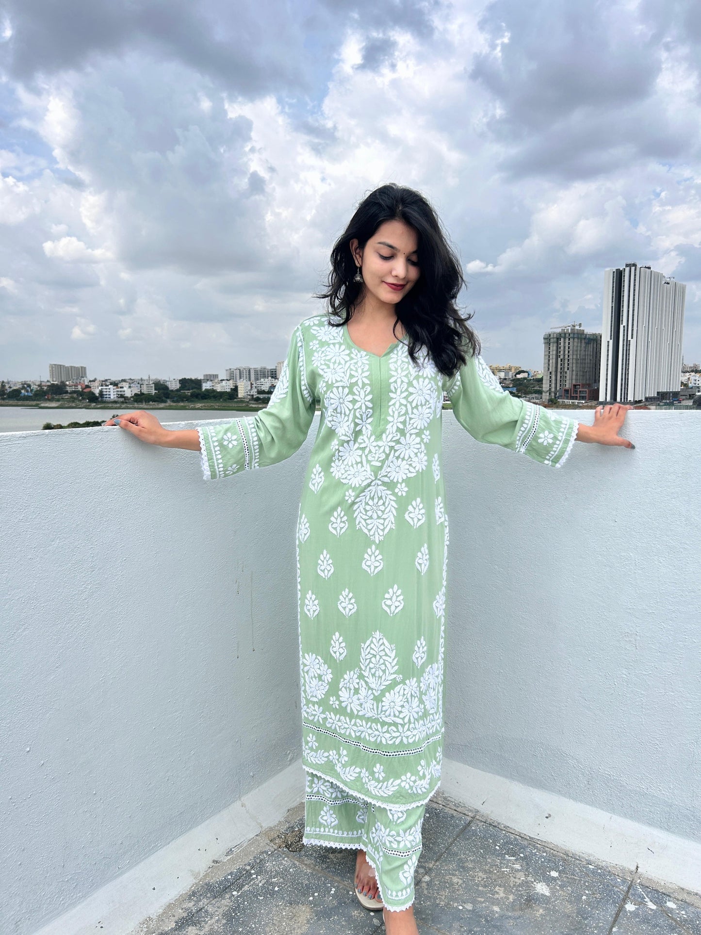 Chikankari work kurti pant set