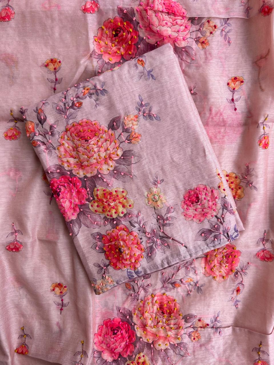 Unstitched Chanderi silk suit set