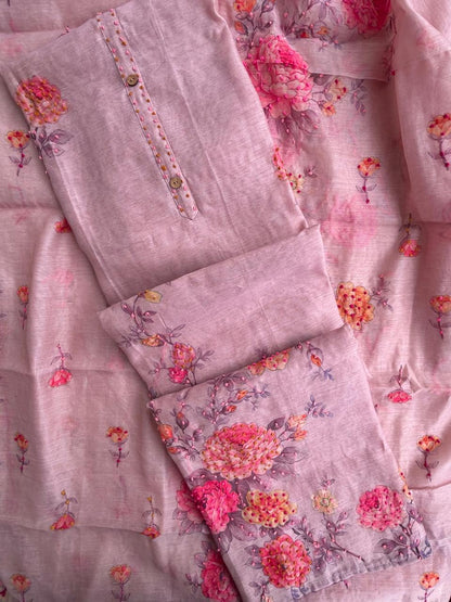 Unstitched Chanderi silk suit set