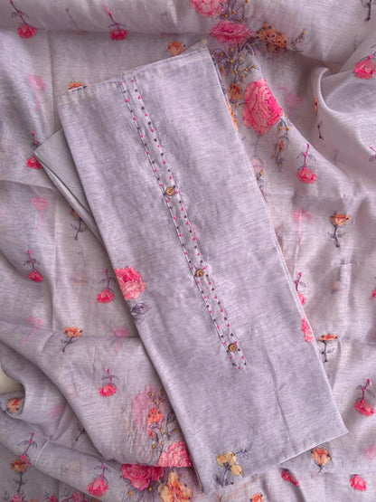 Unstitched Chanderi silk suit set