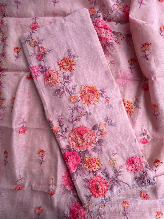 Unstitched Chanderi silk suit set