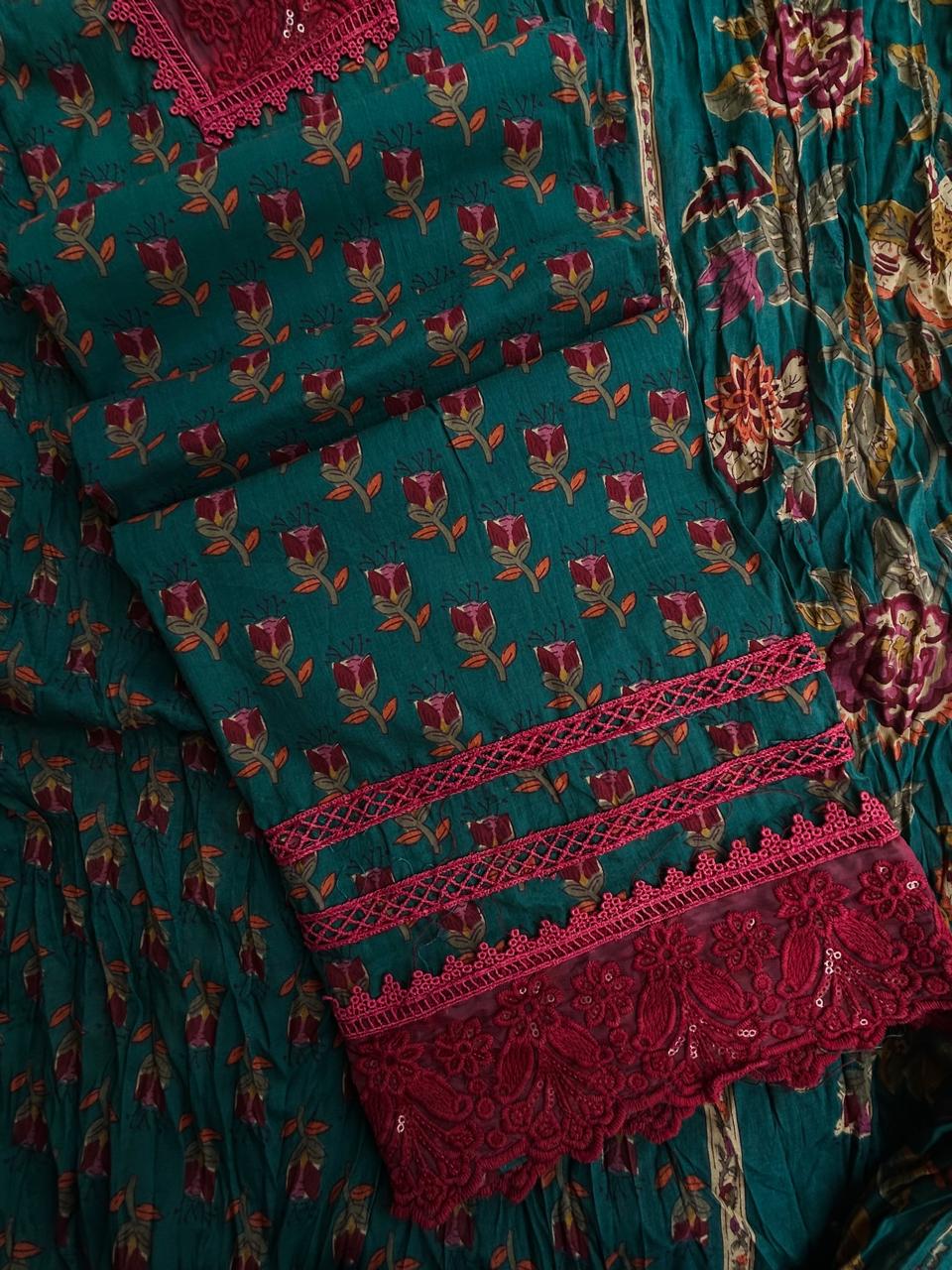 Unstitched Jaipuri Cotton set with laces