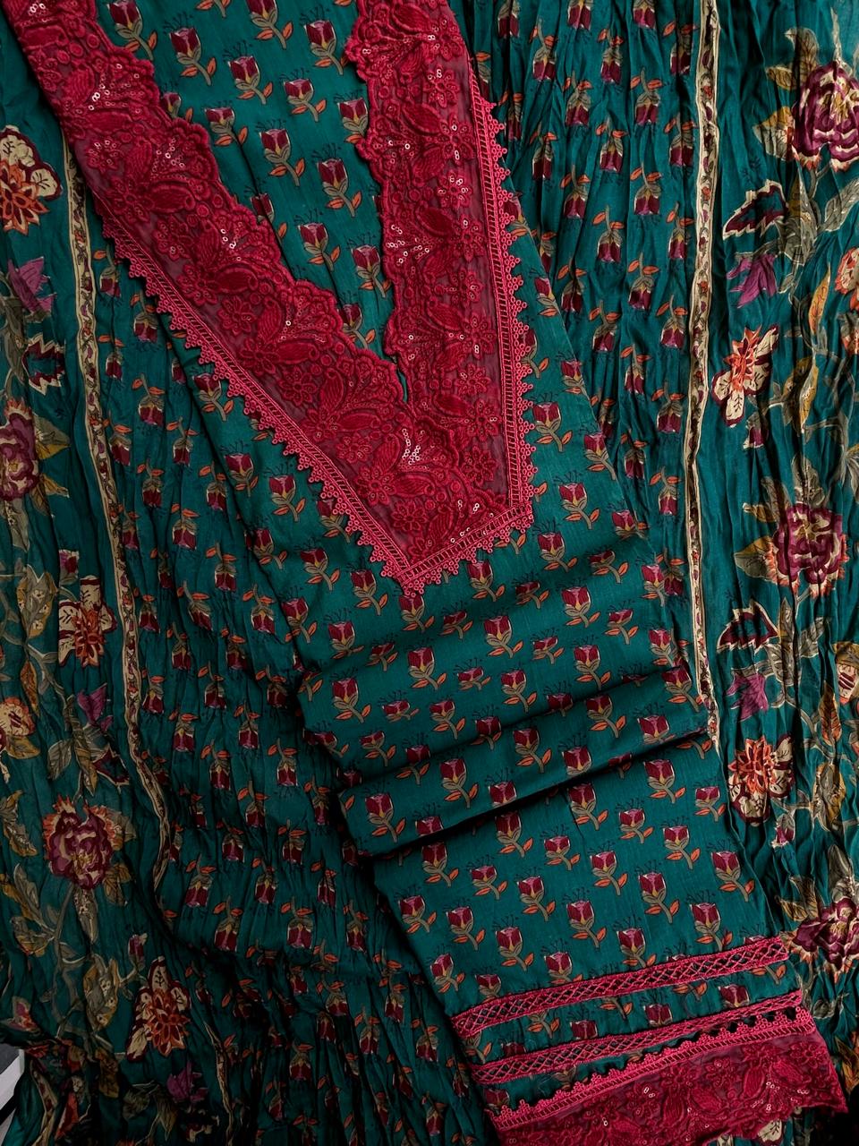 Unstitched Jaipuri Cotton set with laces