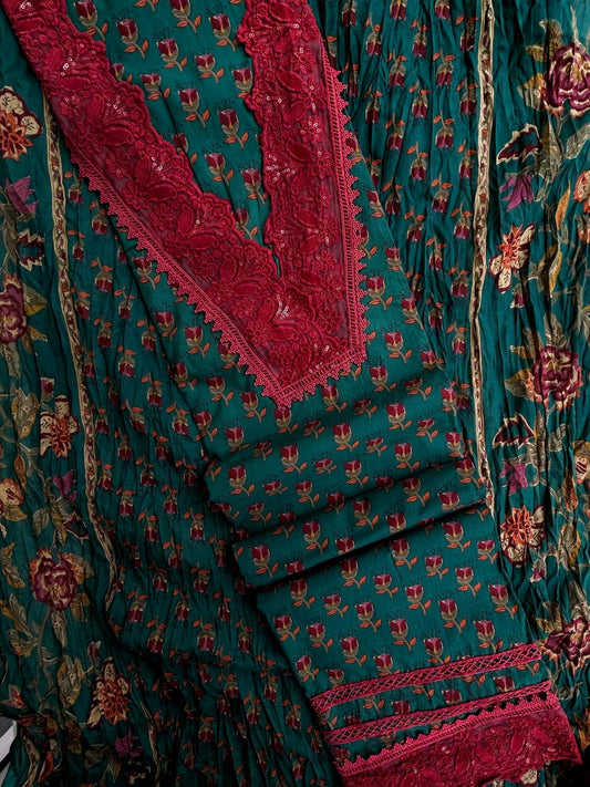 Unstitched Jaipuri Cotton set with laces