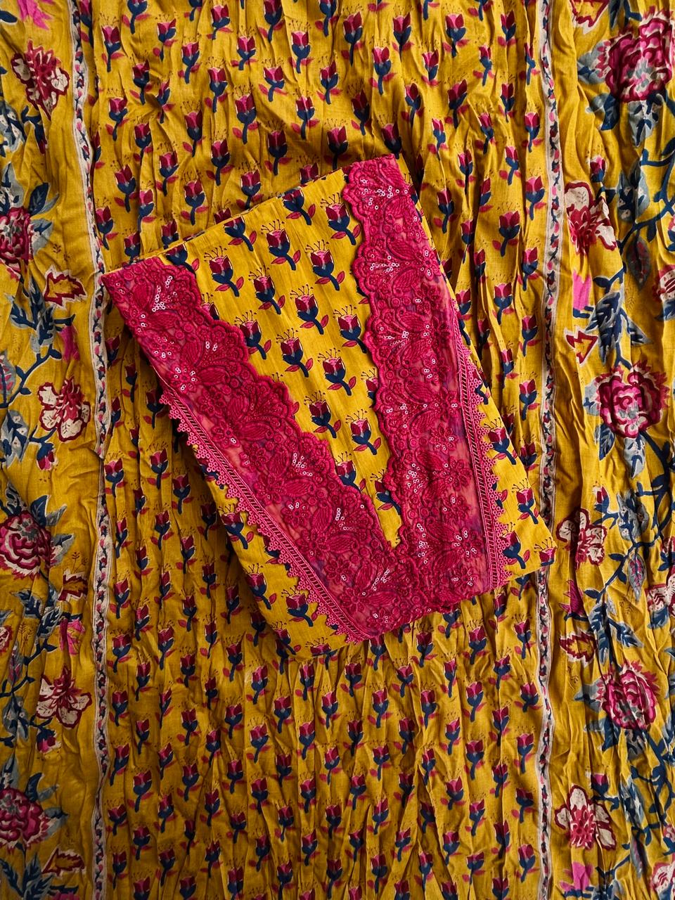 Unstitched Jaipuri Cotton set with laces