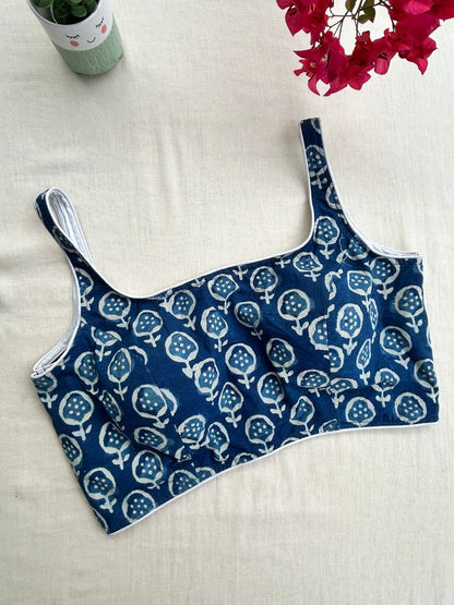 Indigo saree blouse - sleeveless