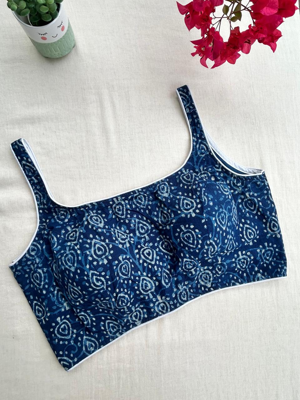 Indigo saree blouse - sleeveless