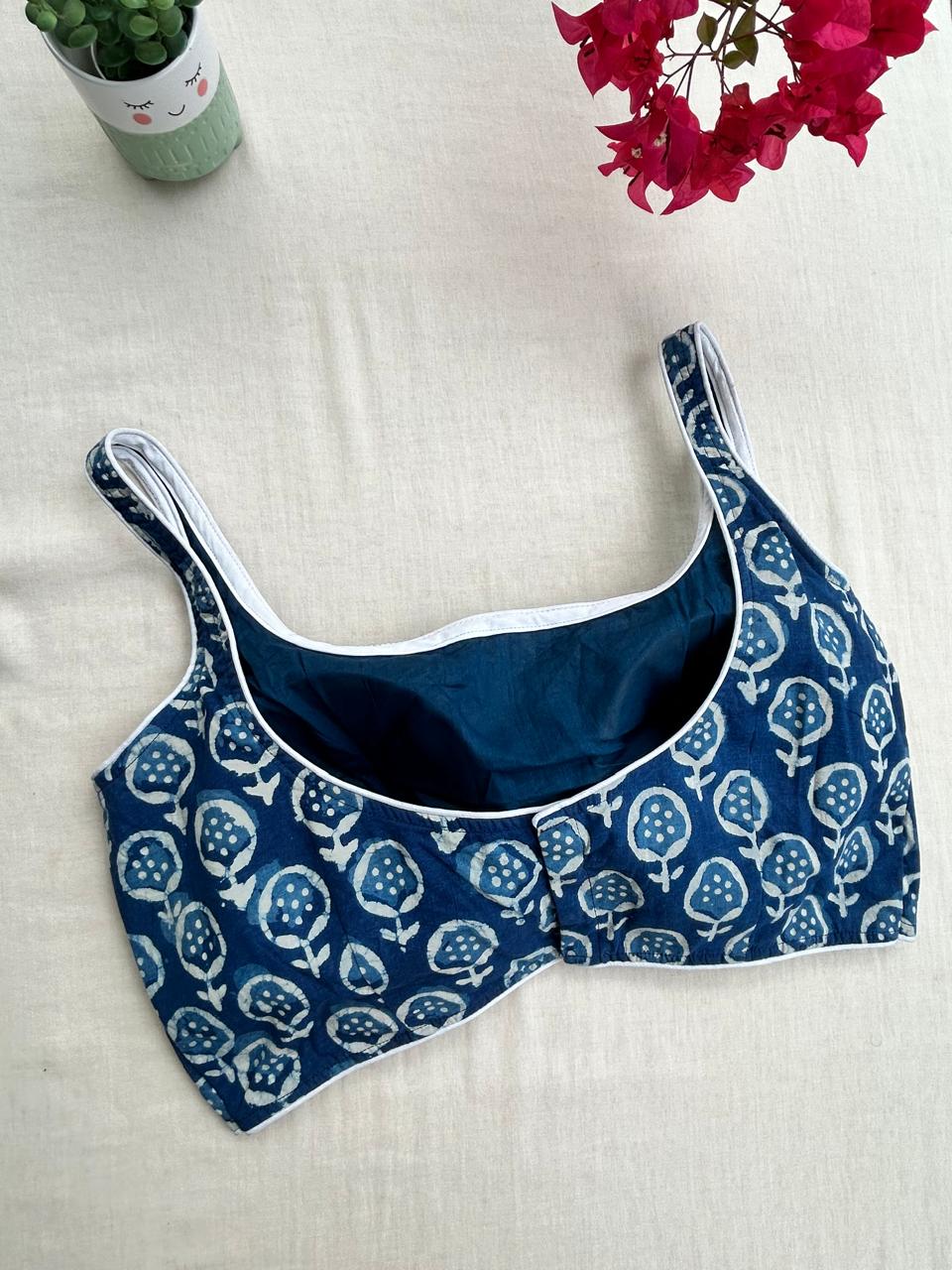 Indigo saree blouse - sleeveless