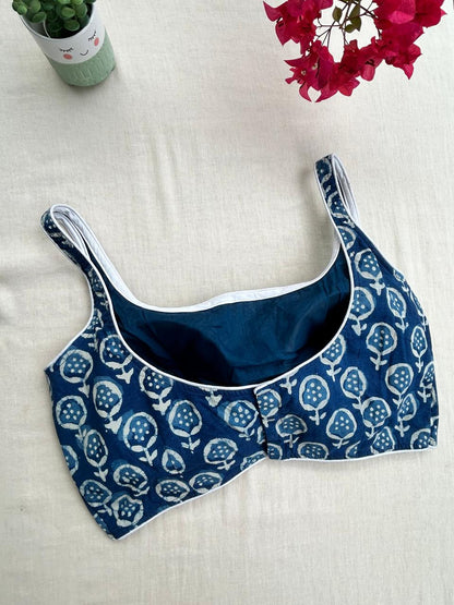 Indigo saree blouse - sleeveless