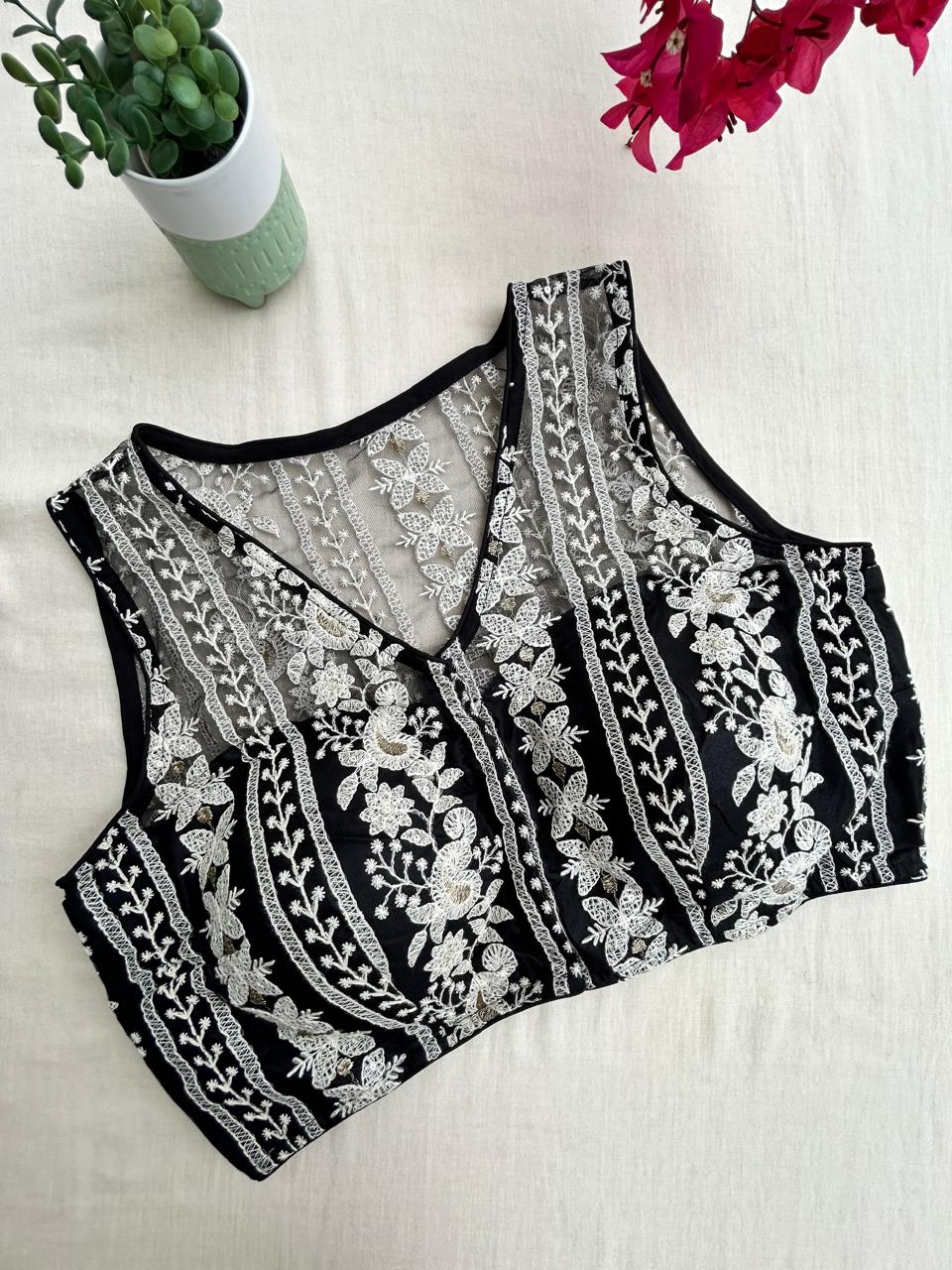 Embroidered net blouse readymade