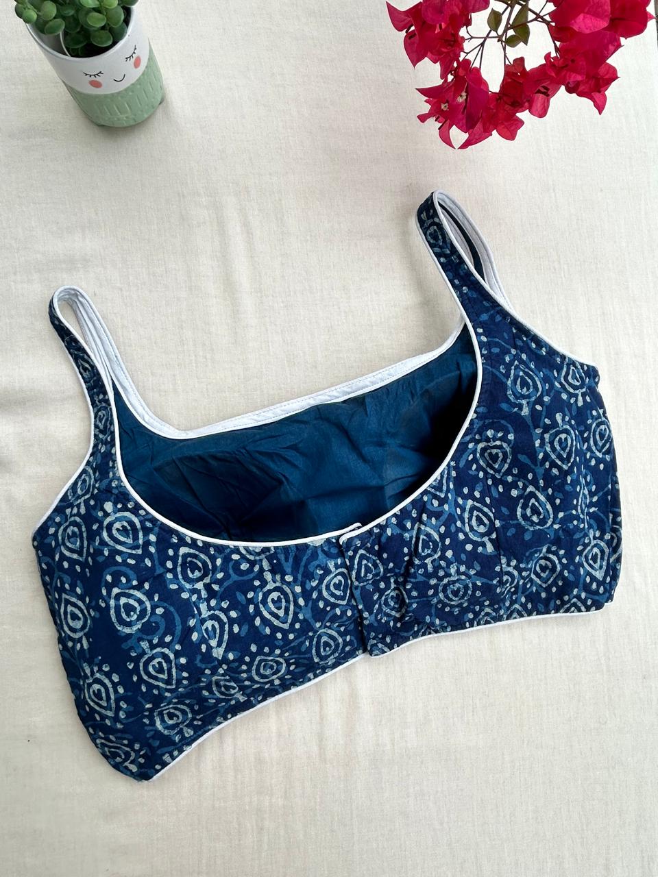 Indigo saree blouse - sleeveless