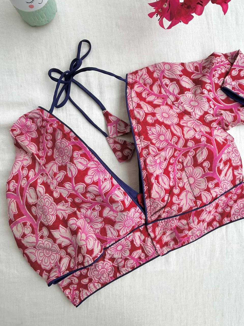 Kalamkari V neck saree blouse