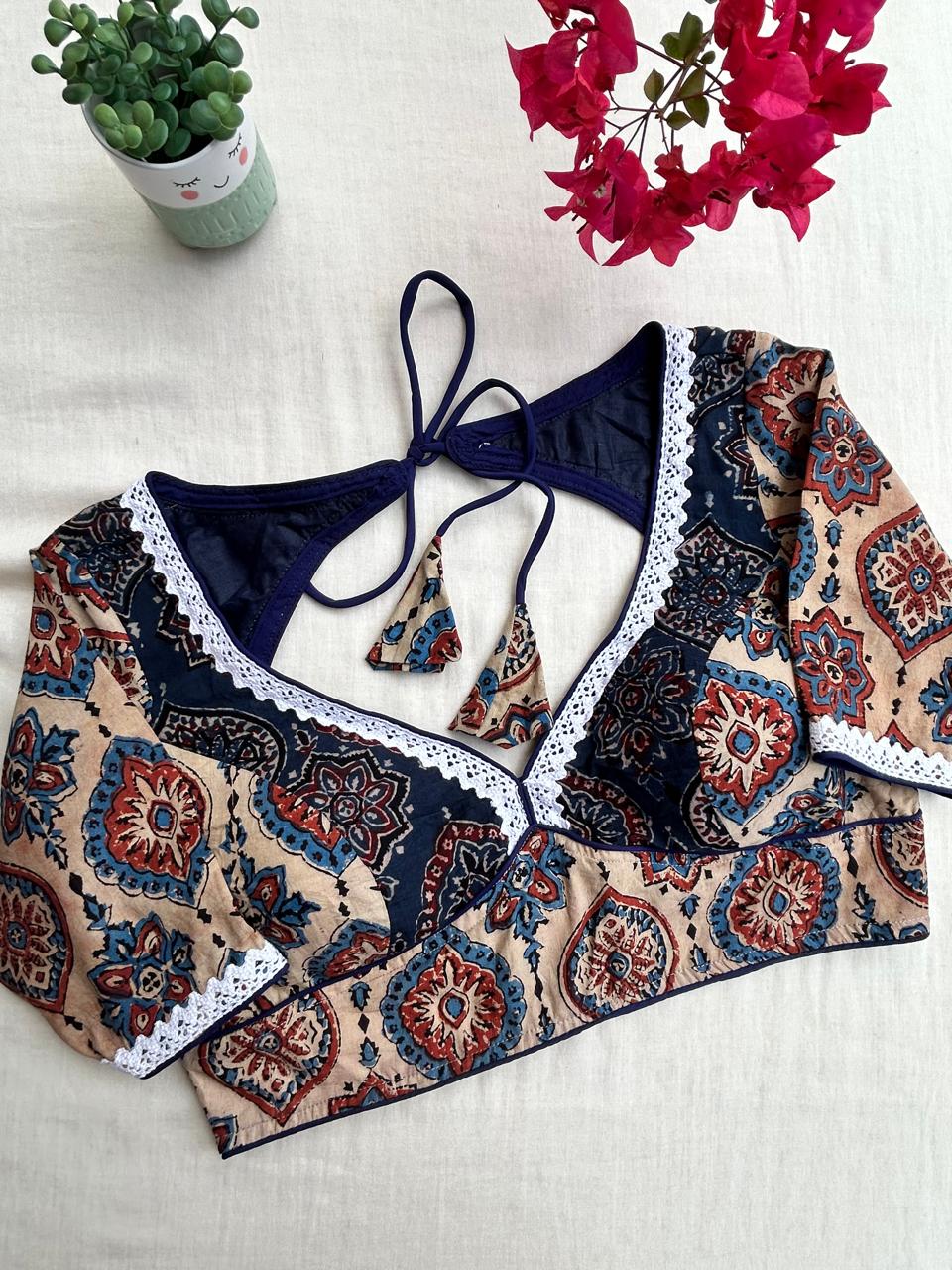 Ajrakh Readymade blouse with lace