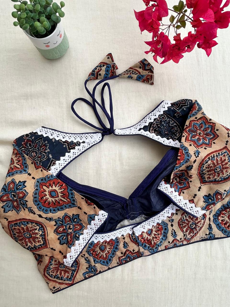 Ajrakh Readymade blouse with lace