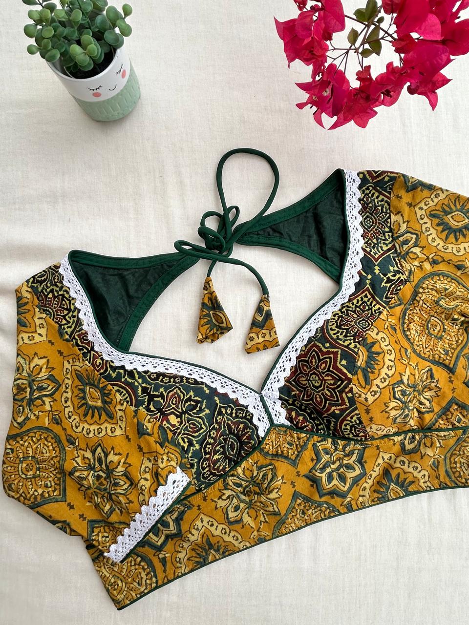 Ajrakh Readymade blouse with lace