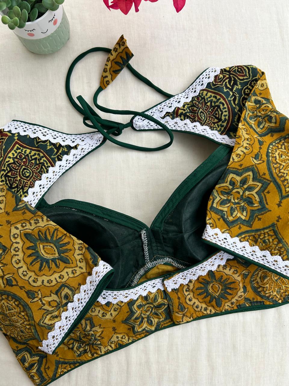 Ajrakh Readymade blouse with lace