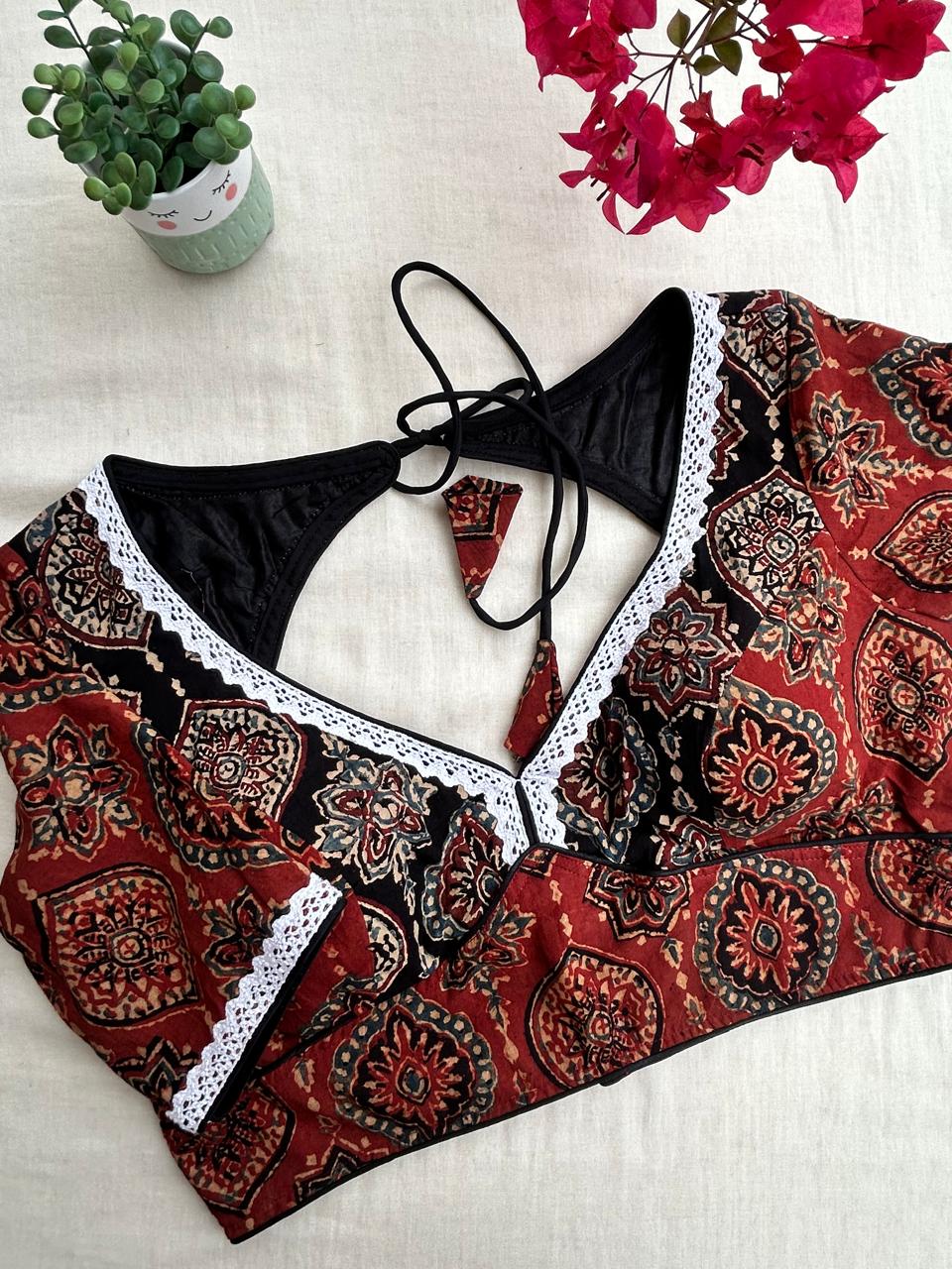 Ajrakh Readymade blouse with lace