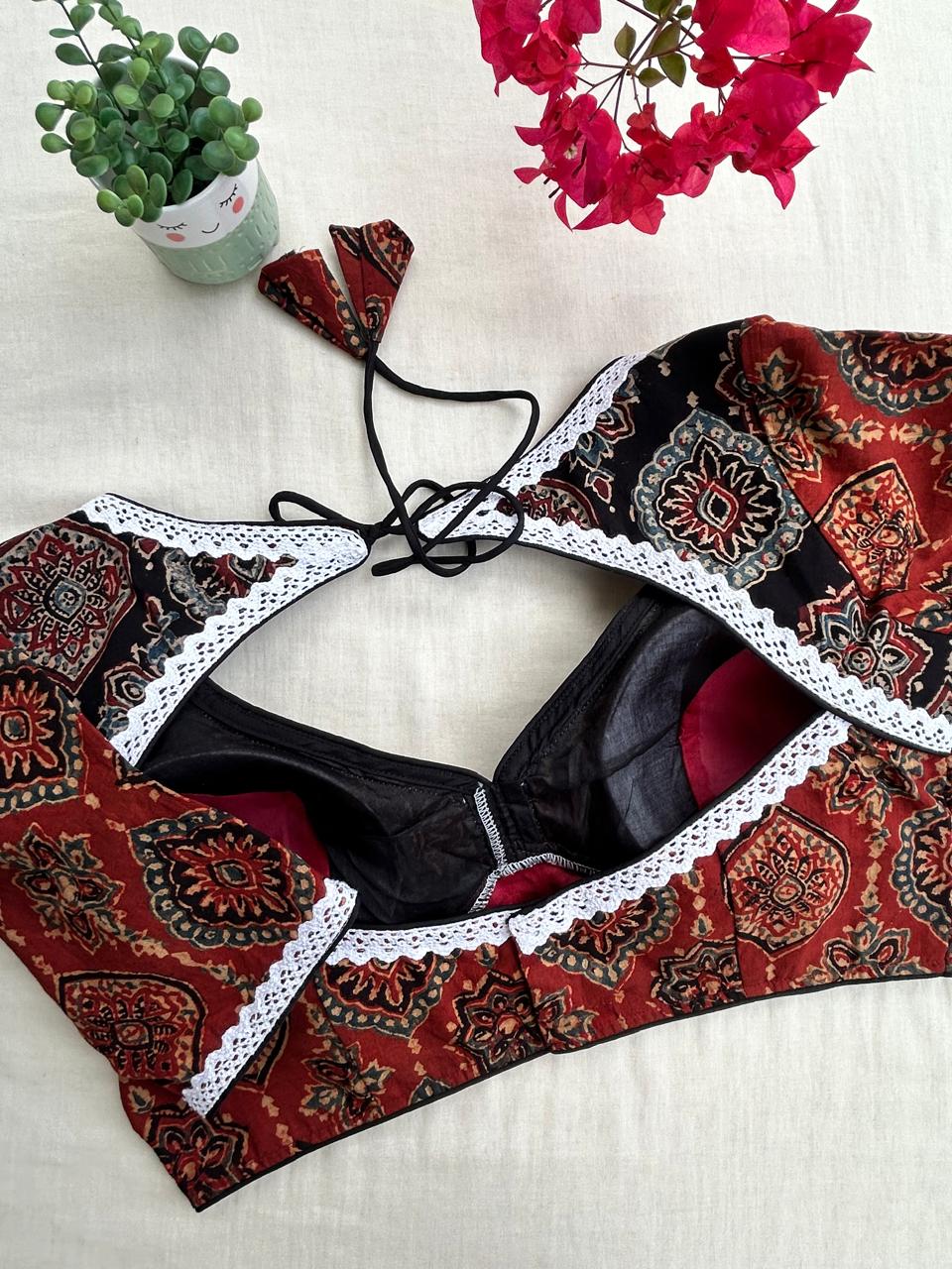 Ajrakh Readymade blouse with lace
