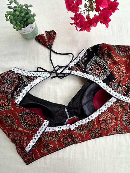Ajrakh Readymade blouse with lace