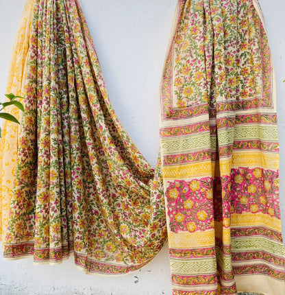 Mul mul cotton sarees in hand block prints