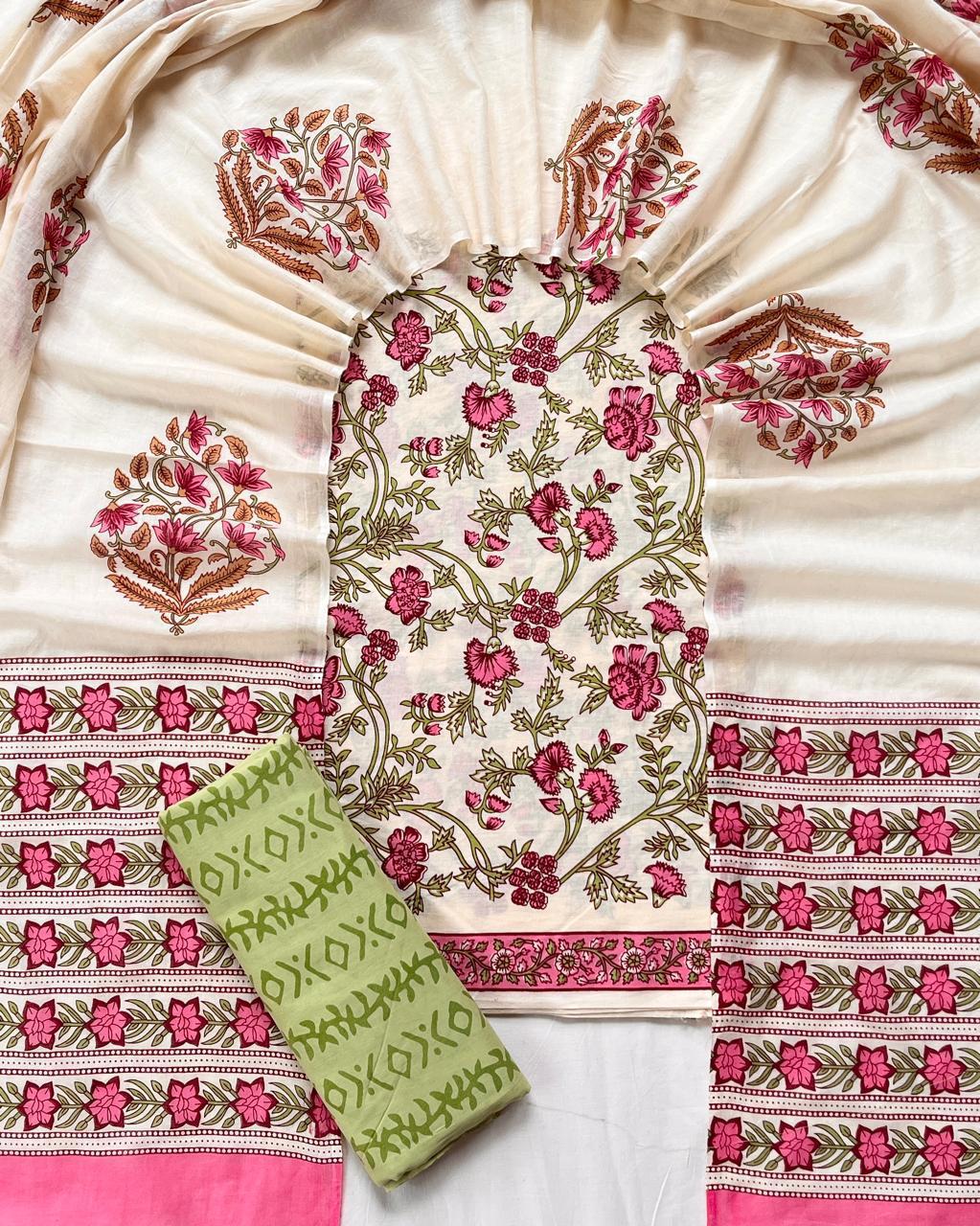 Cotton dress material in blockprints