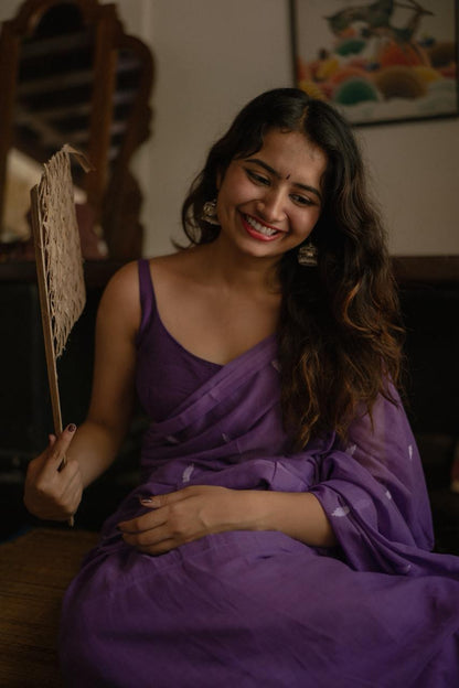 Handloom mul mul saree Purple