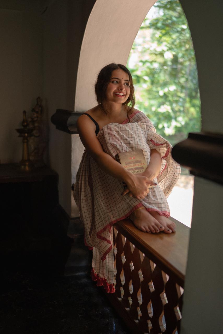 Handloom mul cotton check saree