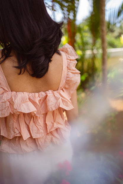Sleeveless Ruffle top beige