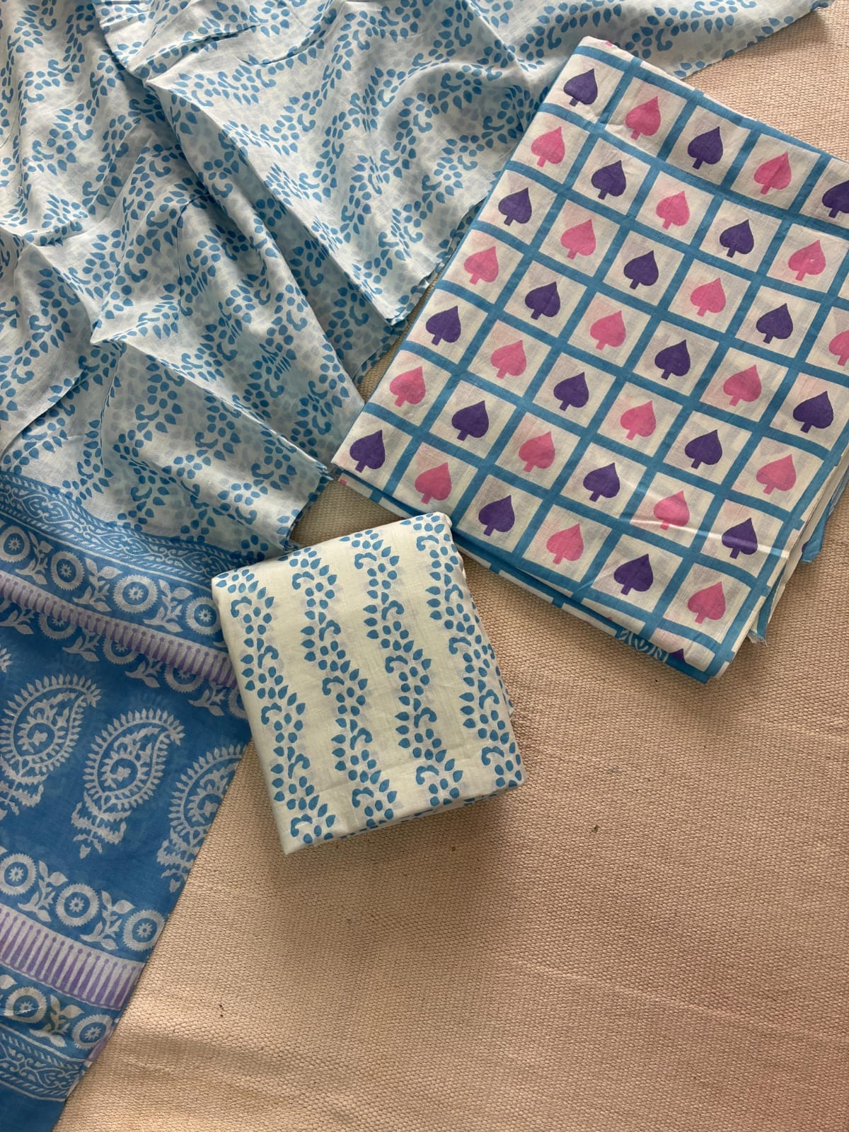 Cotton dress material in blockprints