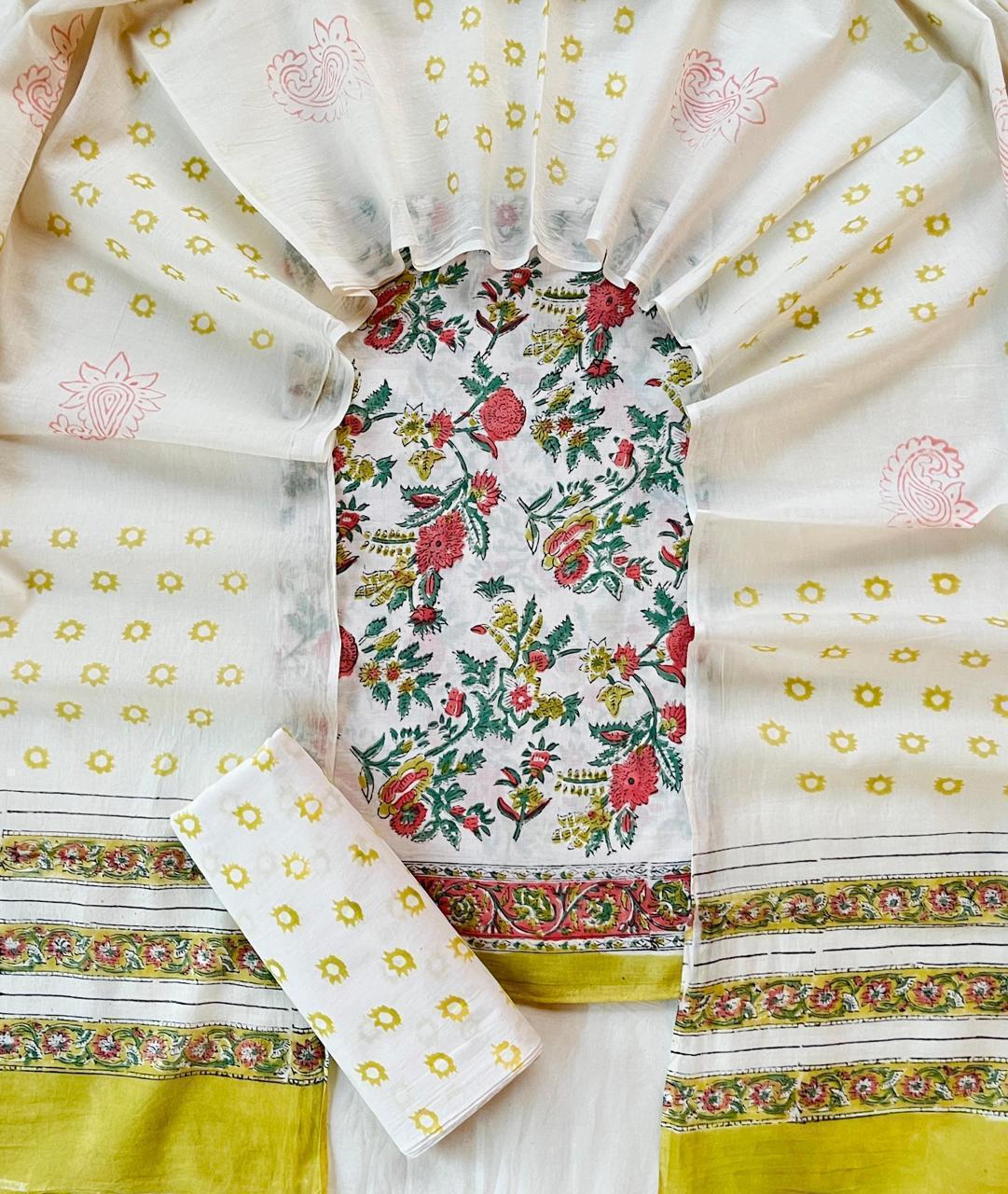 Cotton dress material in blockprints