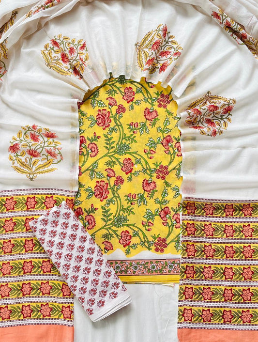 Cotton dress material in blockprints