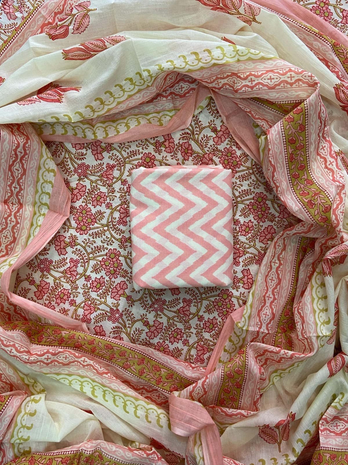 Cotton dress material in blockprints