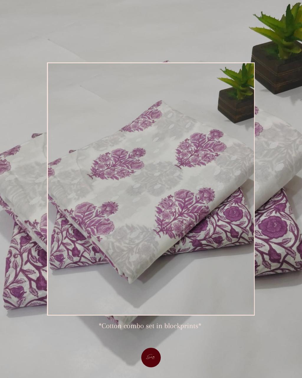 Hand block Cotton unstitched combo sets