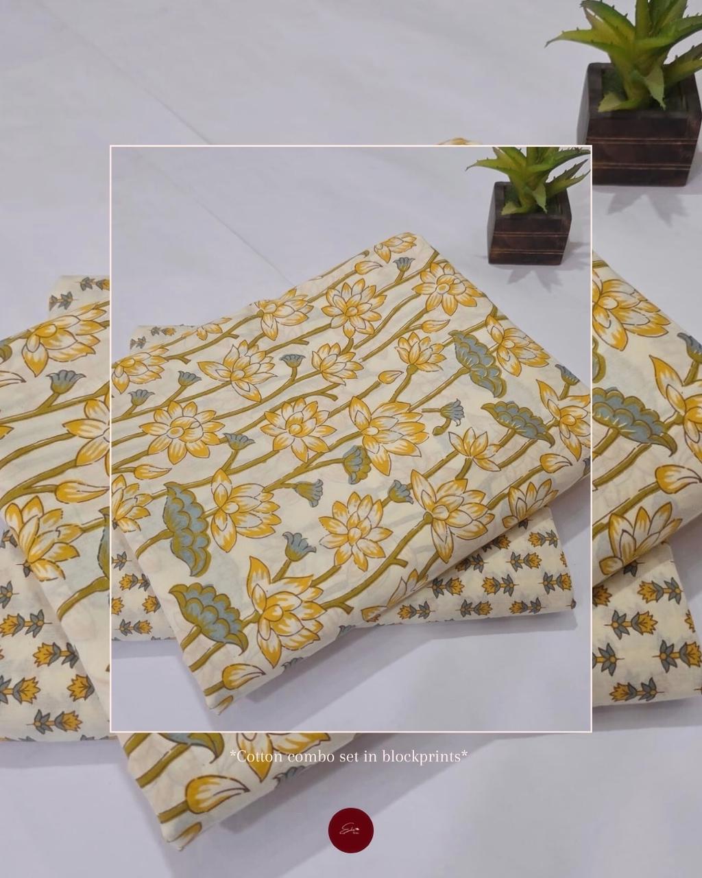 Hand block Cotton unstitched combo sets