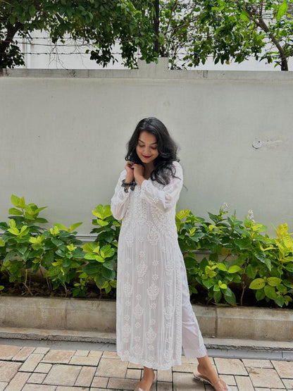 White Chikankari 3d handwork kurta
