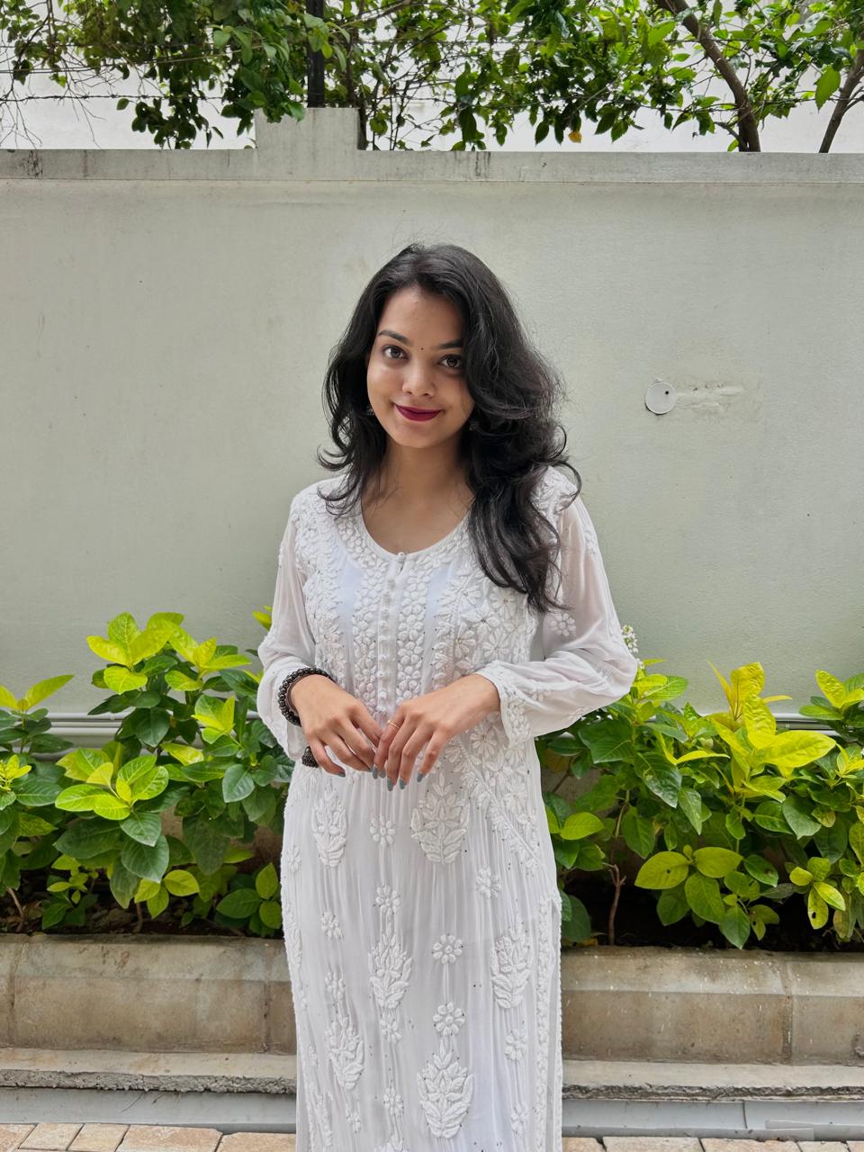White Chikankari 3d handwork kurta