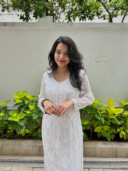 White Chikankari 3d handwork kurta